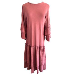 Zara Trafaluc Rose Pink Ruffle Tiered Midi Dress Size M Cotton Cottagecore